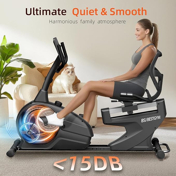 Recumbent Exercise Bike for Home, Magnetic Staionary Bike for Seniors/Adults with Adjustable Seat, 8-level Resistance, 350LB Capacity, LCD Monitor & Pulse Sensors