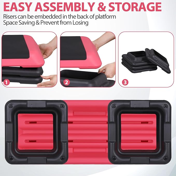 Smartxchoices 43 Inch Aerobic Stepper Adjustable Exercise Workout Step Platform Bench with 4 Risers 4" - 6" - 8" Height for Home Gym Fitness Training High Step Aerobics Platform