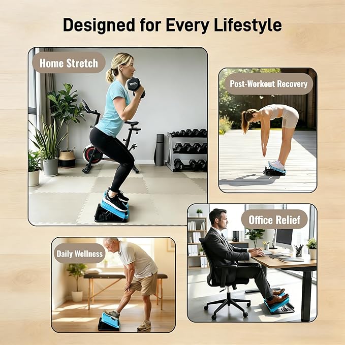 Calf Stretch Board with Timer & Resistance Bands, 6-Level Adjustable Slant Board, 450 lb Weight Capacity, Includes Sit-Up Bar for Home Gym & Stretching