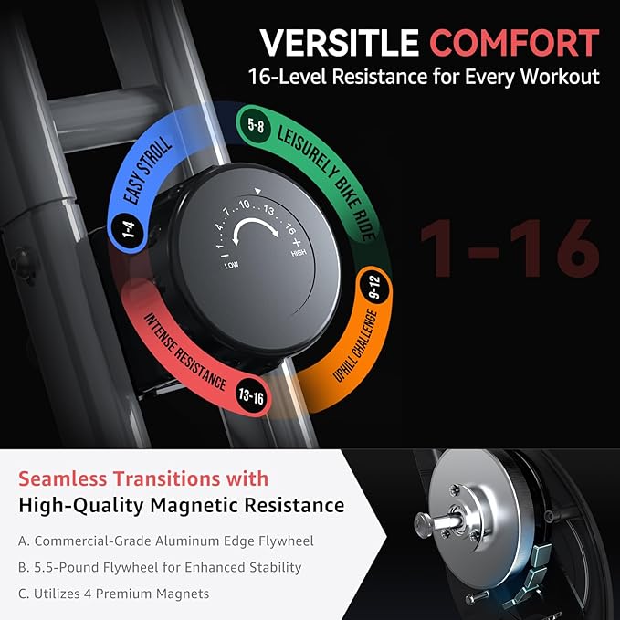 Foldable Exercise Bike Stationary Bikes for Home, 5 IN 1 Indoor Workout Bike, Cycling Bike with 16-Level Quiet Magnetic Resistance, 6.6 LBS Flywheel and 300LBS Capacity for Senior and Home Workout