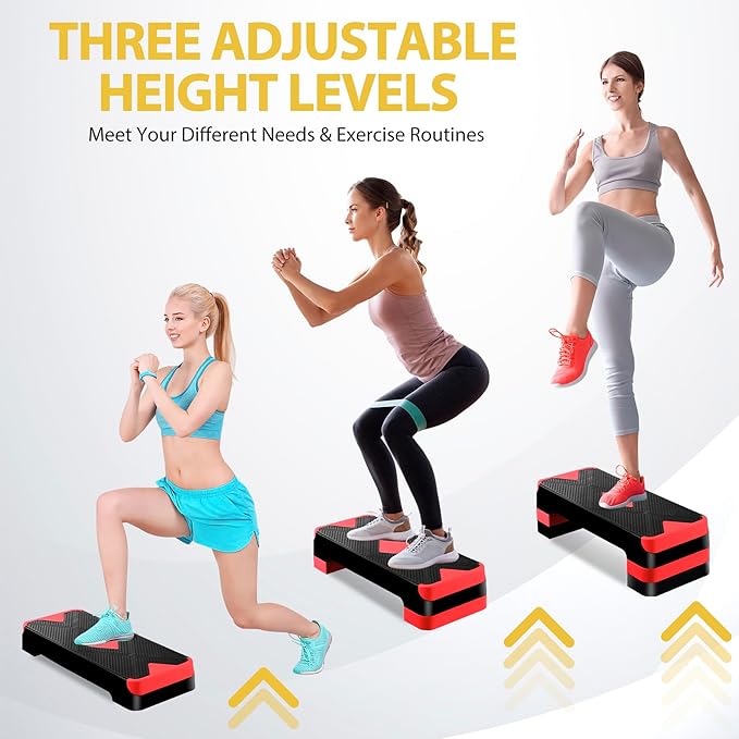 HomGarden Adjustable Workout Aerobic Stepper in Fitness & Exercise Step Platform Trainer Stepper w/Risers Adjust 4"-6''-8''
