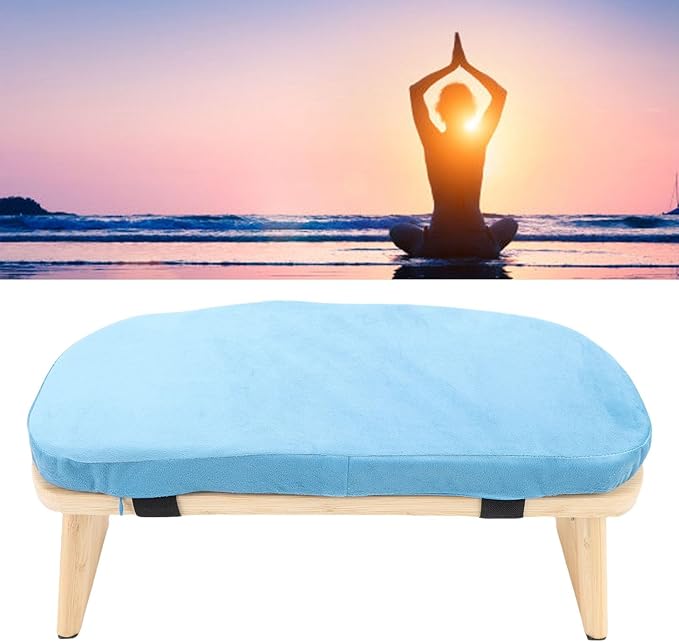 Yinhing Wooden Meditation Bench Ergonomic Detachable Kneeling Stool with Soft Cushion for Practice Includes Convenient Carry Bag Stylish Blue Design for Comfortable Meditation Sessions and (Blue)