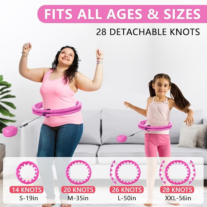 30/24/12 Knots, Upgraded Magnetic Lock Weighted Hula Hoop for Kids Adults Weight Loss, Infinity Hoop Plus Size, Home Indoor Outdoor, Fitness Exercise, Abdominal Toner