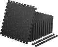 0.56'' Thick 12 Pcs 48 Sq Ft Non-Slip Rubber Top Exercise Equipment Mats, High Density EVA Foam Mats with Rubber Top, Interlocking Puzzle Gym Flooring for Home Gym, Workout Floor Mats, Black