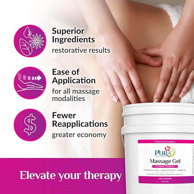 Vitamin Therapy 5 Gallon Massage Gel, Vitamin E, Professional, Massage Therapy, Deep Tissue, Unscented, Hypoallergenic, Natural Ingredients, Skin Hydrating, Moisturizing, Muscle Relief