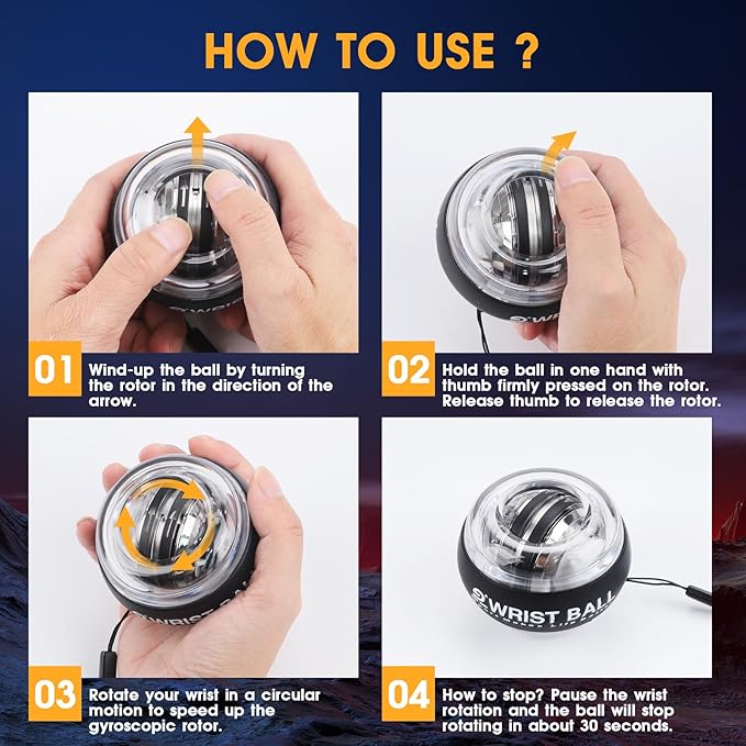 Wrist Trainer Ball Auto-Start Gyroscopic Forearm Exerciser Gyro Ball for Strengthen Arms, Fingers, Grip and Muscles
