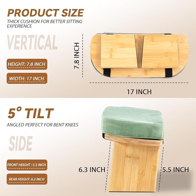 Meditation Bench, Bamboo Meditation Stool, Folding Kneeling Meditation Bench, Seiza Prayer Bench, Prayer Bench with Meditation Cushion, Kneeling Stool(Green)