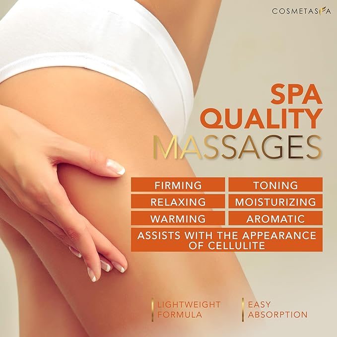 Cosmetasa Hot Cream Massage Gel with Massager Mitt- Natural and 87% Organic Cellulite Cream - Multi Use, Skin Toning, Joints and Muscle - 8.8 oz