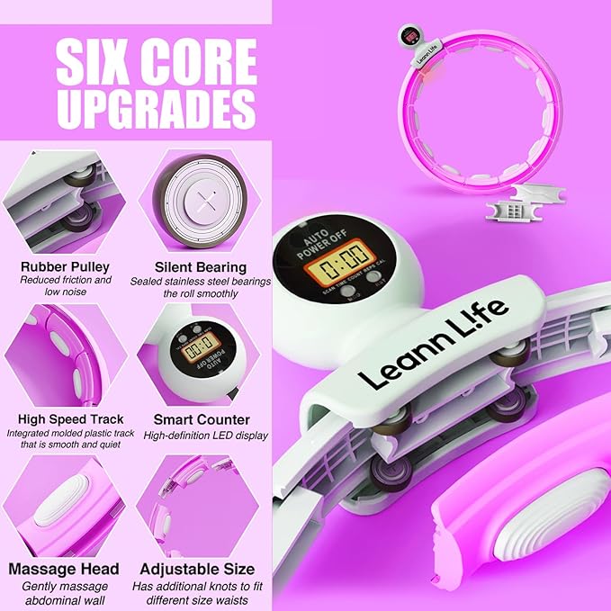 U5 Smart Weighted Hula Hoop with Counter – 16 Knots, 28"–46" Adjustable Infinity Hoop Plus Size, Quiet Rubberized Wheels, Ab Workout, Home & Outdoor Fitness, Weight Loss, Abdominal Toner