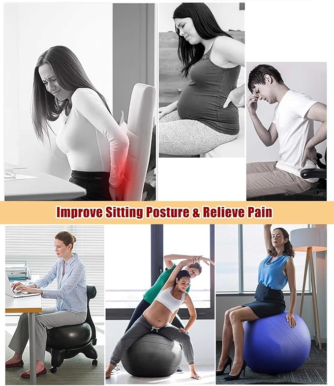 Ergonomic Support Exercise Ball Chair for Office, Premium Balance Ball Chair with Wheels for Easy Movement, Stability Desk Posture Chair, Pink Ball