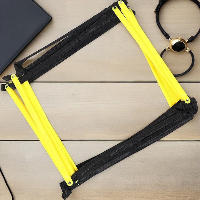 Football Agility Ladder and Speed Training Ladder with Nine-Square Rope Design Yellow for Soccer Footwork Drills and Athletic Conditioning