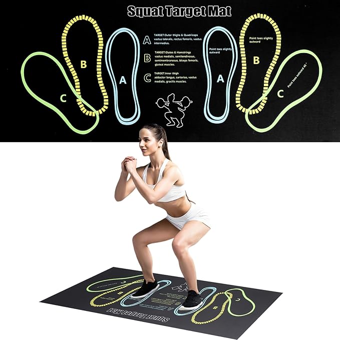 Squat Mat with Foot Position,Large Squat Target Pad 30'' X 13.8'',4mm Thickness Squat Mat Foot Positioning, Exercise Mat for Squats, Leg and Abdominal Workouts