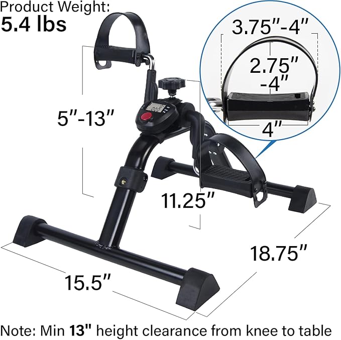 Vaunn Medical Under Desk Bike Pedal Exerciser with Electronic Display and Vaunn Medical Easy Grip™ Height Adjustable Folding Cane/Walking Stick Bundle