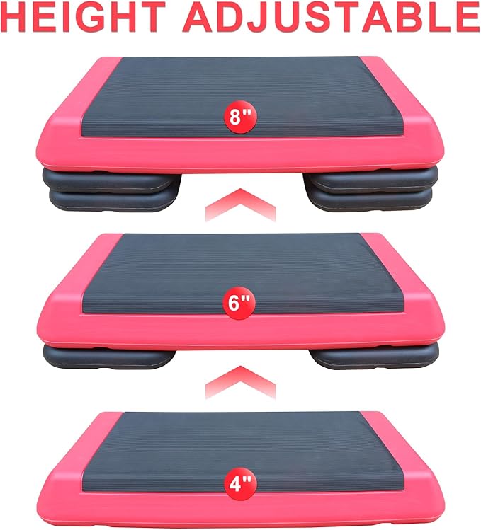 Exercise Aerobic Step Platform, Step Aerobic Platform, Exercise Step with 4 levels Adjustable Height, Fitness Training Workout Stepper for Home Gym, Cardio Strength, Multiple Options