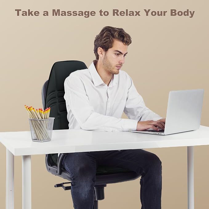 Vibration Back Massager with Heat, Massage Chair Pad with 10 Vibration Motors & 2 Heating Levels, Chair Massager for Recliner, Office Chair, Sofa