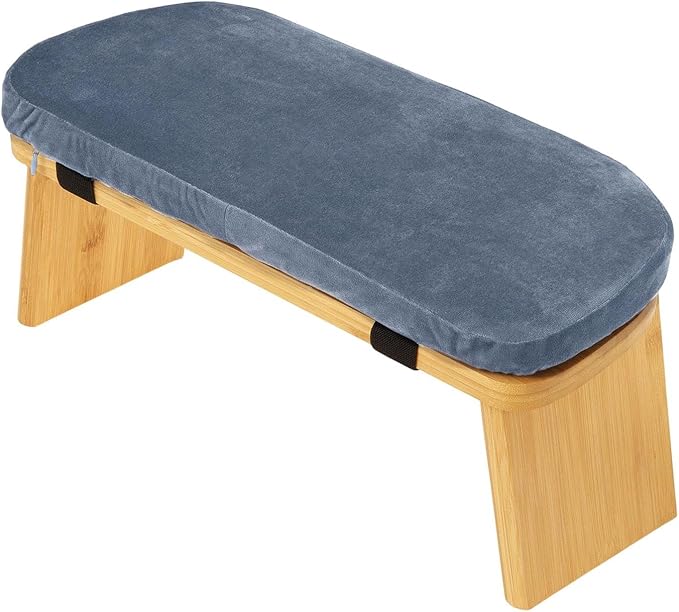 Meditation Bench, Kneeling Stool Chair with Soft Cushion for Extended Practice Folding Wood Prayer Bench, Prayer Stool, Gray Blue