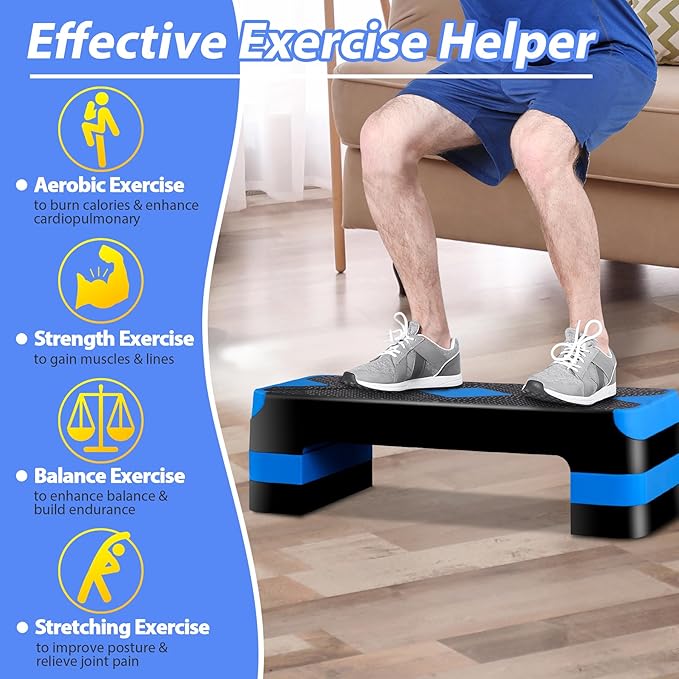 ZENY 26.5 inch Aerobic Step Platform with 4 Step Risers, Height Adjustable Exercise Stepper for Home Gym Workouts, 400 lbs Capacity