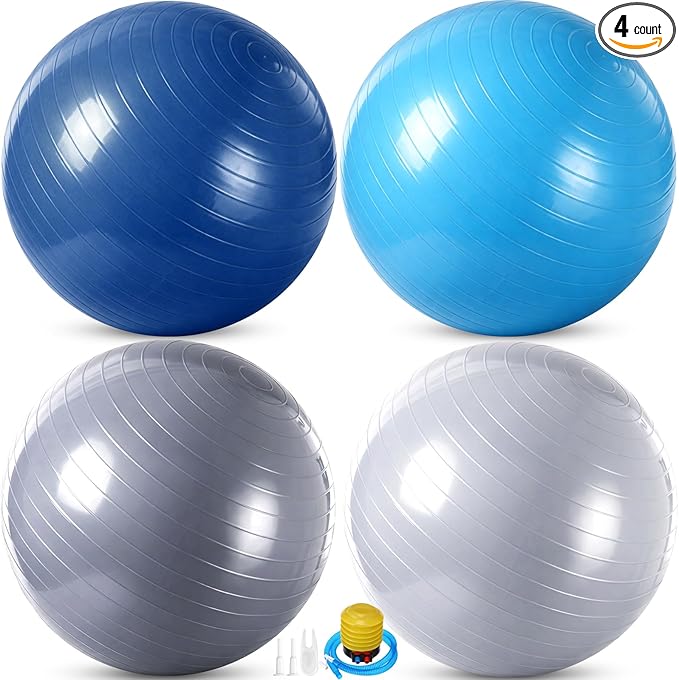 Leyndo 4 Pcs 26 Inch Yoga Exercise Ball Pilates Pregnancy Birthing Fitness Ball with Quick Pump Anti Burst for Improved Posture, Balance, Yoga, Pilates, Training