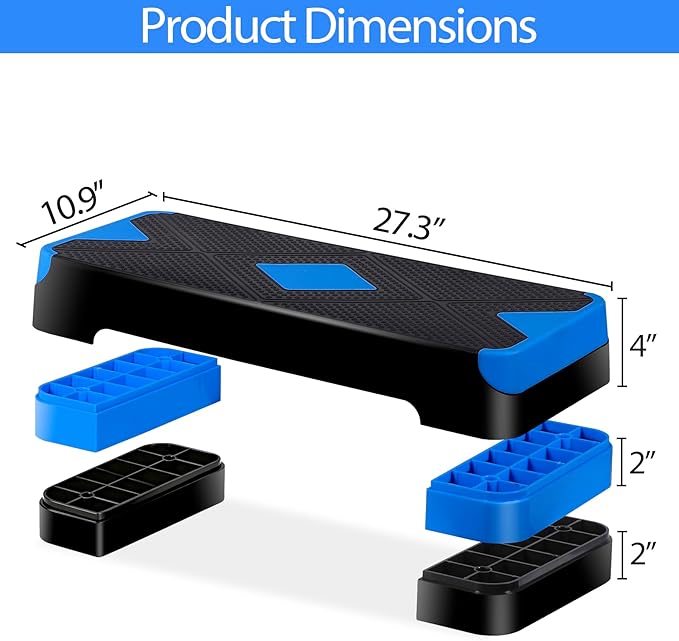 27" Adjustable Exercise Aerobic Step Platform with Stackable Risers – 3 Levels (4", 6", 8") – Workout Stepper for Home Gym, Fitness & Physical Therapy Training