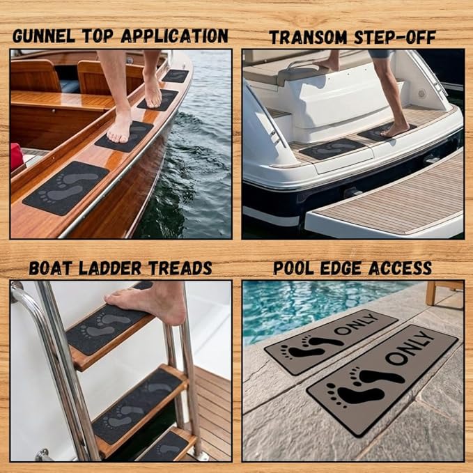 Naked Feet Only Step Pads Non-Slip EVA Foam Step Pad for Boat Gunwales & Ladders, 6mm Brushed Marine Grade Anti-Skid Adhesive Pads (Pair) SeaDek Technology - Black/Green