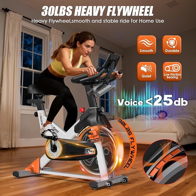 pooboo Exercise Bike, Adjustable Magnetic Resistance Stationary Bikes for Home with App Compatible, 350LB Weight Capacity Indoor Cycling Bike with Large Seat, Dumbbell Rack, Pull Cords & LCD Display,Low Noise Indoor Spin Bike for Home Gym