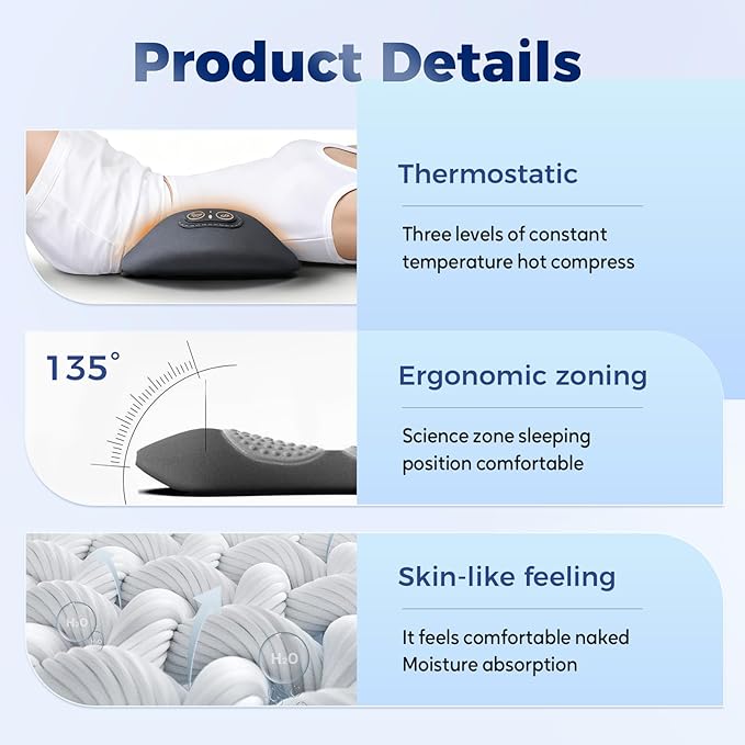 Smooth Triple Fusion Back Massager, 2026 Upgrade Electric 3 in 1 Lumbar Pillow for Bed and Chair, Back Massager with Vibration and Traction for Back and Neck and Shoulder (Dark Gray)