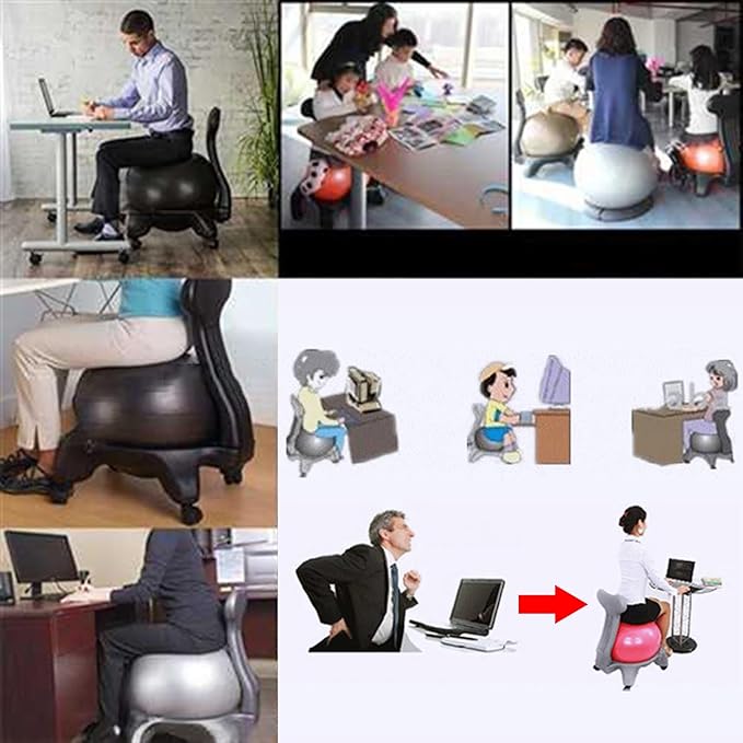 Stability Ball Desk Chair with Wheels & Back Support, Large 55cm Anti-Burst Balls Ergonomic Chairs/Medicine Ball Chair Stand 660 Lb, Adults Students Seniors Exercise Ball Chairs