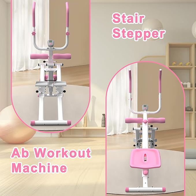 2 in 1 Stair Stepper And Ab Workout Machine, Stepper Machine with Adjustable Handlebar, Vertical Climber Workout Equipment for Home Gym, Core and Glute Workouts Equipment for Women