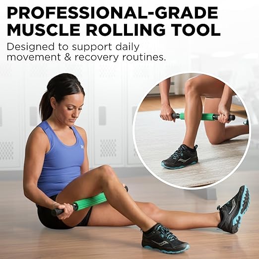 TheraBand - 11756 Roller Massager +, Portable Muscle Rolling Stick with Retractable Handles for Self-Myofascial Release, Deep Tissue & Trigger Point Massage, Gifts for Runners, Athletes, Crossfit Green