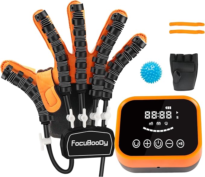 Rehabilitation Robot Gloves Equipment for Stroke Recovery, Hand Strength Exercise, and Adaptive Training Hemiplegic Finger with USB Chargeable Orange (Size XL,Right Hand)