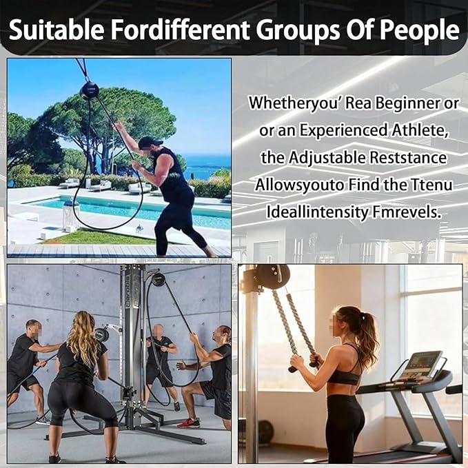 Endless Rope Trainer, Portable Cable Pulley System, Adjustable Tricep Rope Attachment with 330lb Load Capacity, 30kg Max Resistance for Full Body Workout & Strength Training