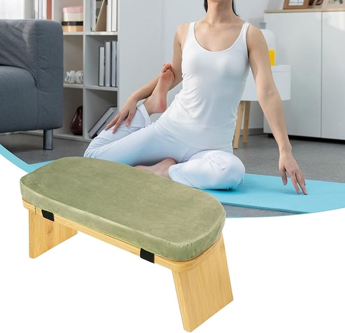 Meditation Bench Kneeling Stool Chair Wooden Prayer Bench Meditation Stool, Green
