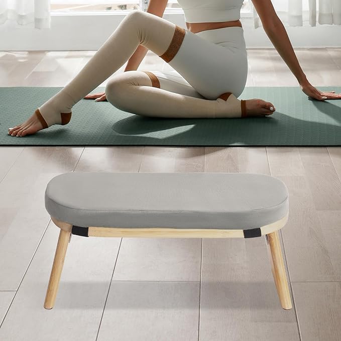 Meditation Bench, Folding Yoga Kneeling Stool, Portable Bamboo Prayer Cushion, Japanese Floor Chair (Grey)