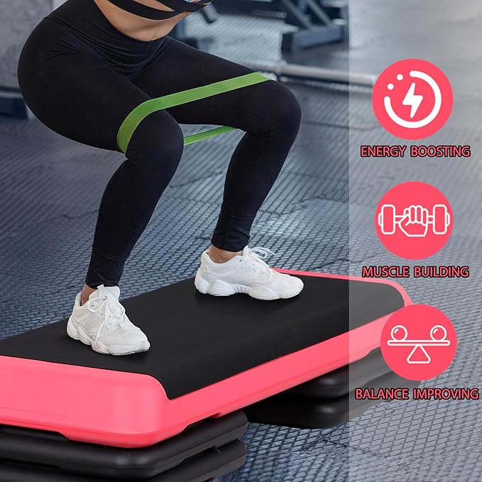 JupiterForce 43" Workout Aerobic Exercise Step Platform, Adjustable Aerobic Steppers for Exercise with 4 Removable Risers for Home Gym Strength Training