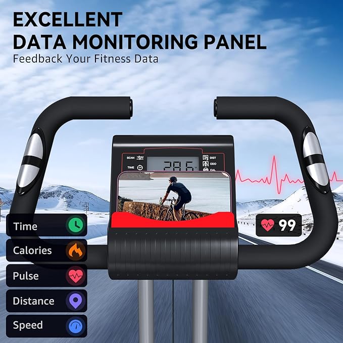 Foldable Exercise Bike Stationary Bikes for Home, 5 IN 1 Indoor Workout Bike, Cycling Bike with 16-Level Quiet Magnetic Resistance, 6.6 LBS Flywheel and 300LBS Capacity for Senior and Home Workout