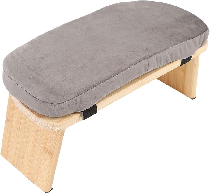 Dioche Wooden Meditation Bench Ergonomic Detachable Meditation Kneeling Stool with Soft Cushion and Carry Bag for Home Yoga and Practice Wood Cotton Material (Gray)