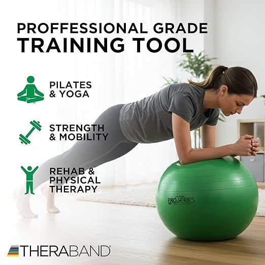 THERABAND Exercise Ball, Stability Ball with 65 cm Diameter for Athletes 5'7" to 6'1" Tall, Standard Fitness Ball for Posture, Balance, Yoga, Pilates, Core, & Rehab, Green