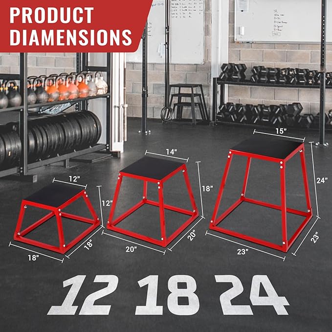 GarveeLife Plyometric Jump Box, Heavy-Duty Steel Plyo Boxes with Rubber Pad for Home Gym, Jump Platforms Step Up Box, Jump Trainers Conditioning Strength Training with Sizes 12", 18", 24", 30"