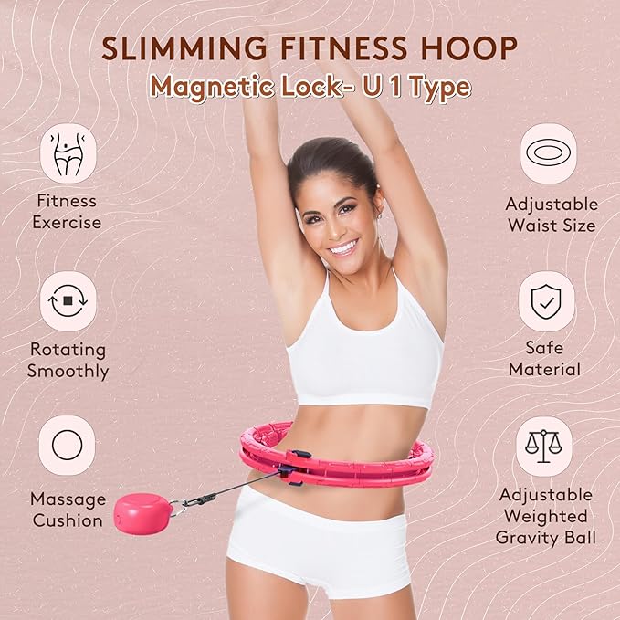 U1 Weighted Hula Hoop – 30 Knots 19"–61" Adjustable Waist, Magnetic Lock with Spring Massage Heads, Infinity Hoop Plus Size for Adults & Kids, Ab Workout, Weight Loss, Abdominal Toner