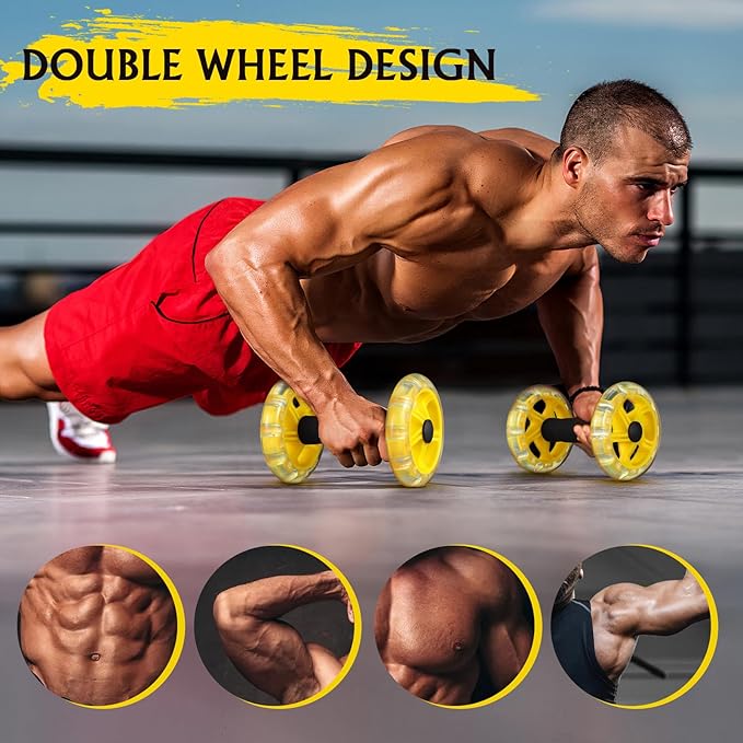 Twin-wheel Ab Roller Fitness Device for Core Strength, Yellow Abdominal Exercise Wheel for Weight Loss and Home Workout