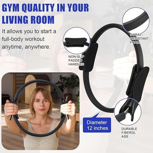 10 Pcs Home Pilates Ring Set for Women Yoga Equipment Accessories Pilates Ring Circle and Ball Workouts Gift Include Ball Yoga Circle Resistance Bands Block Straps Gym Bag