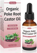 Poke Root Castor Oil Organic – 1 fl oz (30ml) Natural Lymphatic Support Massage Oil, Soothing Relief for Cysts, Boils, Breast, Fibroids, Swollen Lymph Nodes & Joint – Deep Tissue Drops
