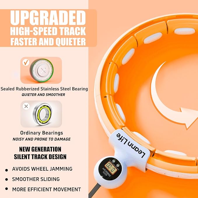 U5 Smart Weighted Hula Hoop with Counter – 16 Knots, 28"–46" Adjustable Infinity Hoop Plus Size, Quiet Rubberized Wheels, Ab Workout, Home & Outdoor Fitness, Weight Loss, Abdominal Toner
