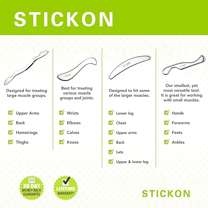 STICKON Stainless Steel Gua Sha Scraping Massage Tool Set IASTM Tools Great Soft Tissue Mobilization Tool (O Shape)