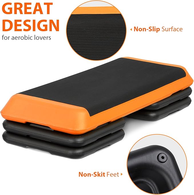 43 Inches Aerobic Step Platform 3 Levels Adjustable Aerobic Stepper with 4 Extra Risers and Anti Slip Surface, Exercise Training Workout Equipment for Home&Gym Cardio Strength & Training