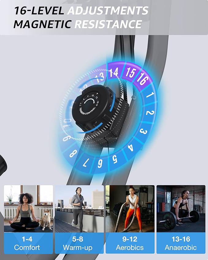 Indoor Exercise Bike for Seniors, 5 IN 1 Foldable Stationary Bike with 16-Level Magnetic Resistance and Tri-Position Ride, 330LBS Capacity, 6.6 LBS Flywheel, for Home Workout 818 Gray