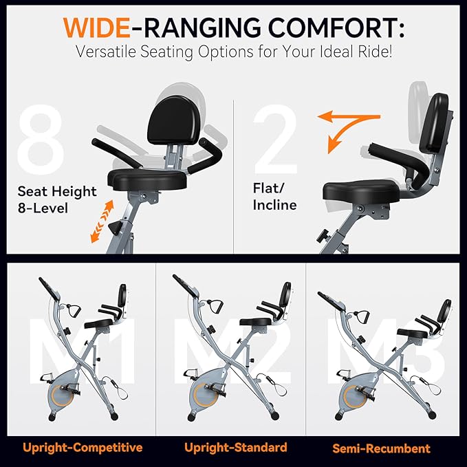 Indoor Exercise Bike Stationary Bikes for Home with 16-Level Magnetic Resistance, Lightweight Foldable Cycling Bike with 70% Pre-Assembled, 260 LBS Capacity, Flywheel of 5.5 LBS for Quiet Home Workout