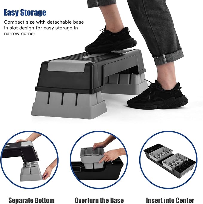 GYMAX Exercise Step Platform, 30” Aerobic Stepper with Risers, 5”-7”-9” Height Adjustable Non-slip Training Stepper for Home Gym Fitness