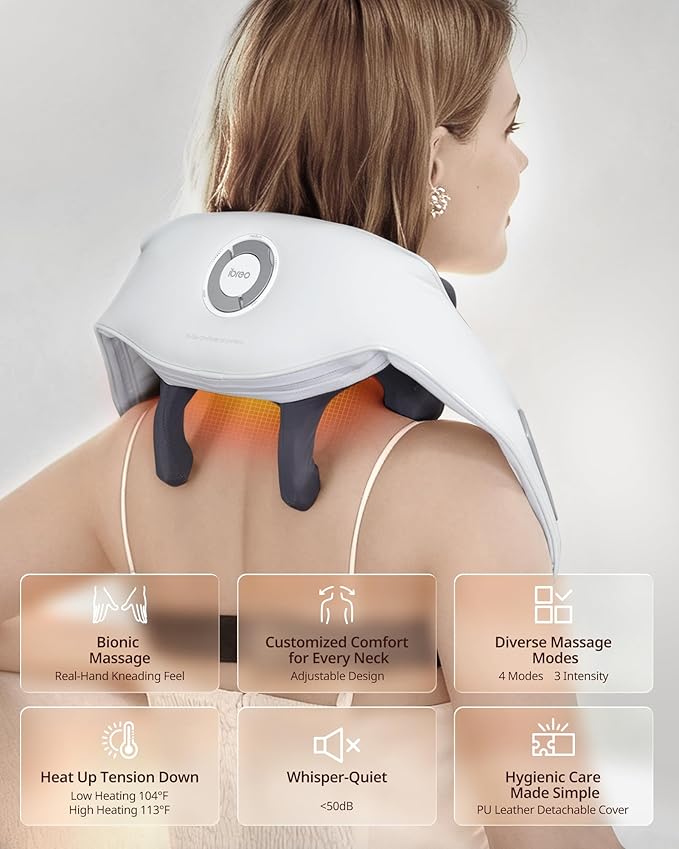 Shiatsu Neck and Back Massagers with Heat, 150 Mins Uses, 4 Modes & Adjustable Massage Head, Electric 3D Deep Tissue Kneading for Shoulder, Leg, Muscle Soreness, Pain Relief, Relaxation for Women, Men