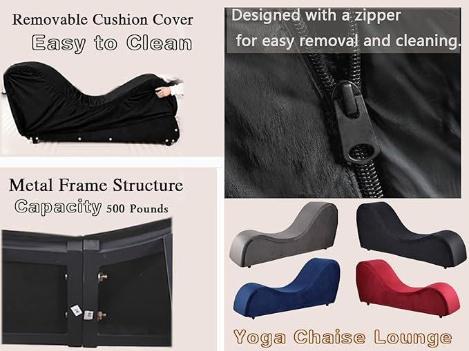 Curved Lounge Bench Chair for, Relaxing, Chaise Chairs with Removable Cover, Metal Frame (Black Velvet)